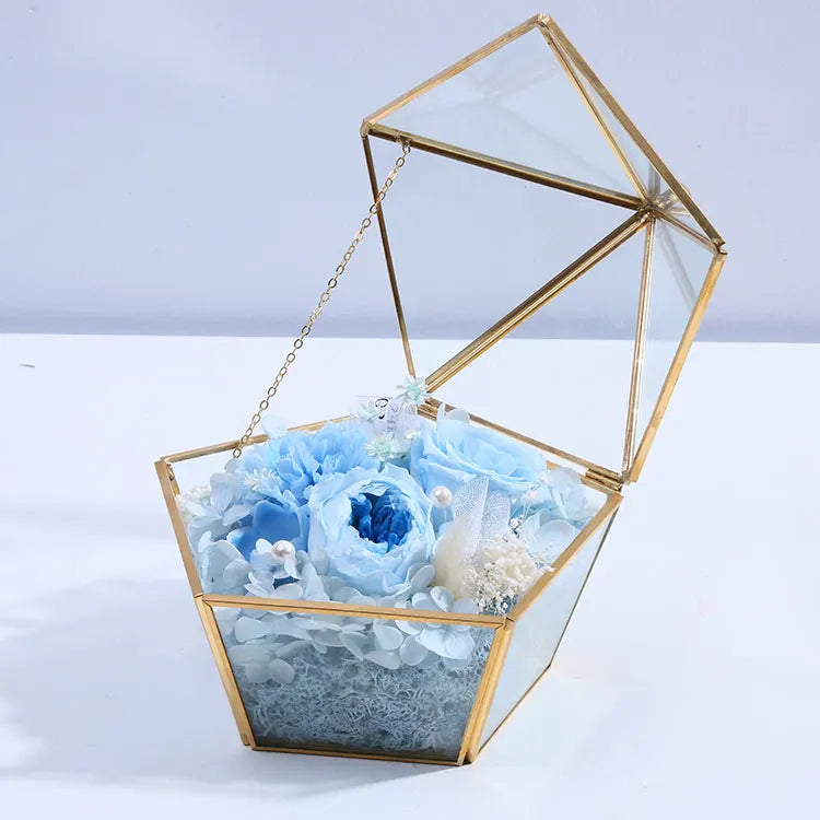 Hot sale 100% Real Glass Geometric Terrarium Eternal Rose Preserved Flower For Valentine's Day