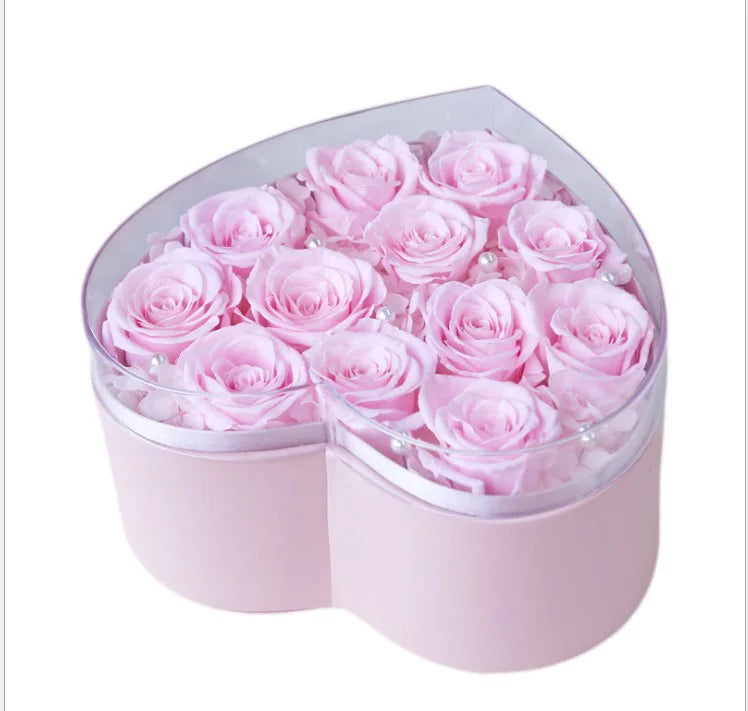 Popular Luxury Heart Shape Preserved Rose Flower Girlfriend Gift Valentine Rose Box