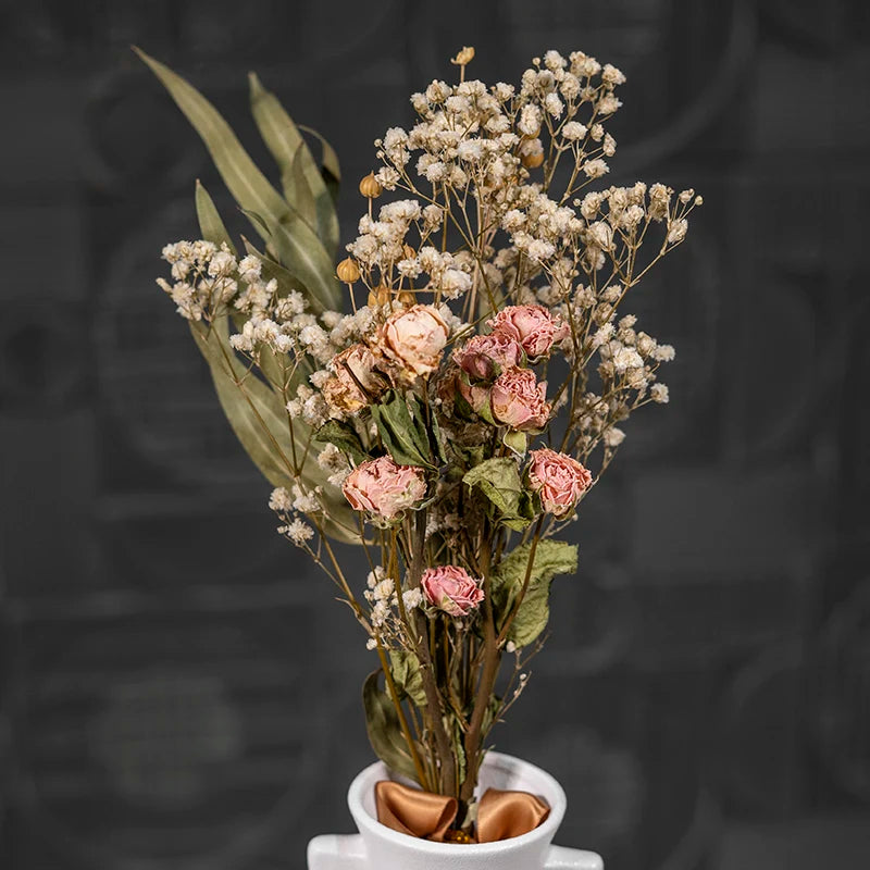 Valentines Day Mothers Day Gift Natural Touch Small Preserved Dried Flower Bouquets For Wedding Daily Art Decor