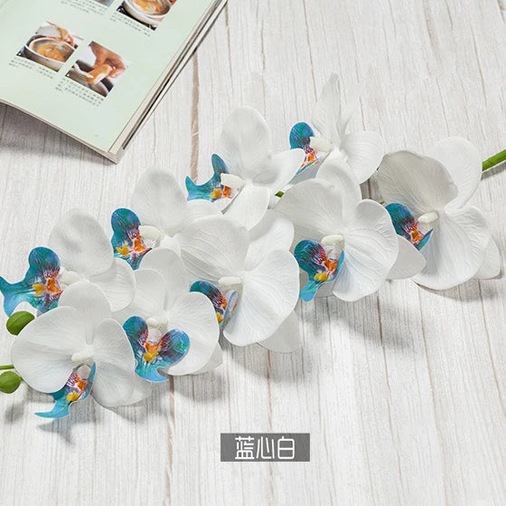 3D 9 Heads Butterfly Dendrobium Orchid Plants Centerpiece Flower Real Touch Artificial Latex Orchids for Wedding