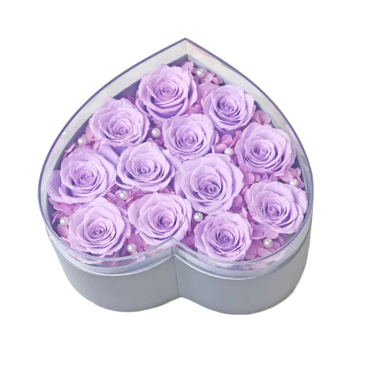 Popular Luxury Heart Shape Preserved Rose Flower Girlfriend Gift Valentine Rose Box
