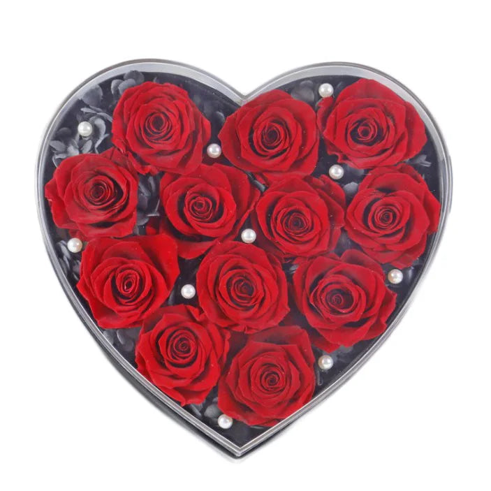 Popular Luxury Heart Shape Preserved Rose Flower Girlfriend Gift Valentine Rose Box