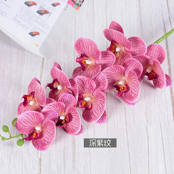 3D 9 Heads Butterfly Dendrobium Orchid Plants Centerpiece Flower Real Touch Artificial Latex Orchids for Wedding