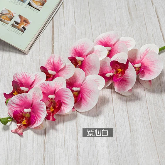 3D 9 Heads Butterfly Dendrobium Orchid Plants Centerpiece Flower Real Touch Artificial Latex Orchids for Wedding